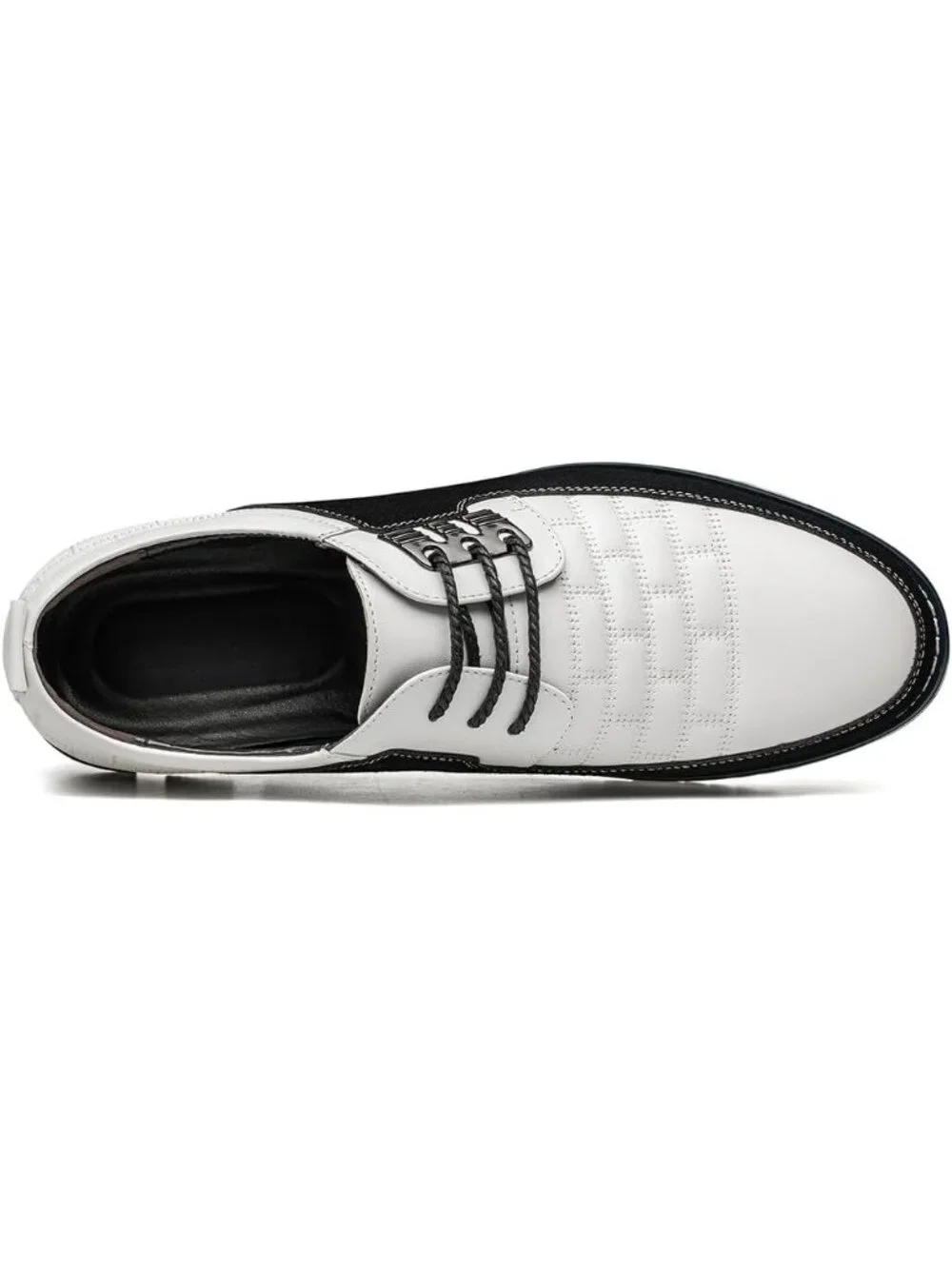 Men's White Plaid Embossed Grid Leather Comfortable Hybrid Oxford Dress Sneakers